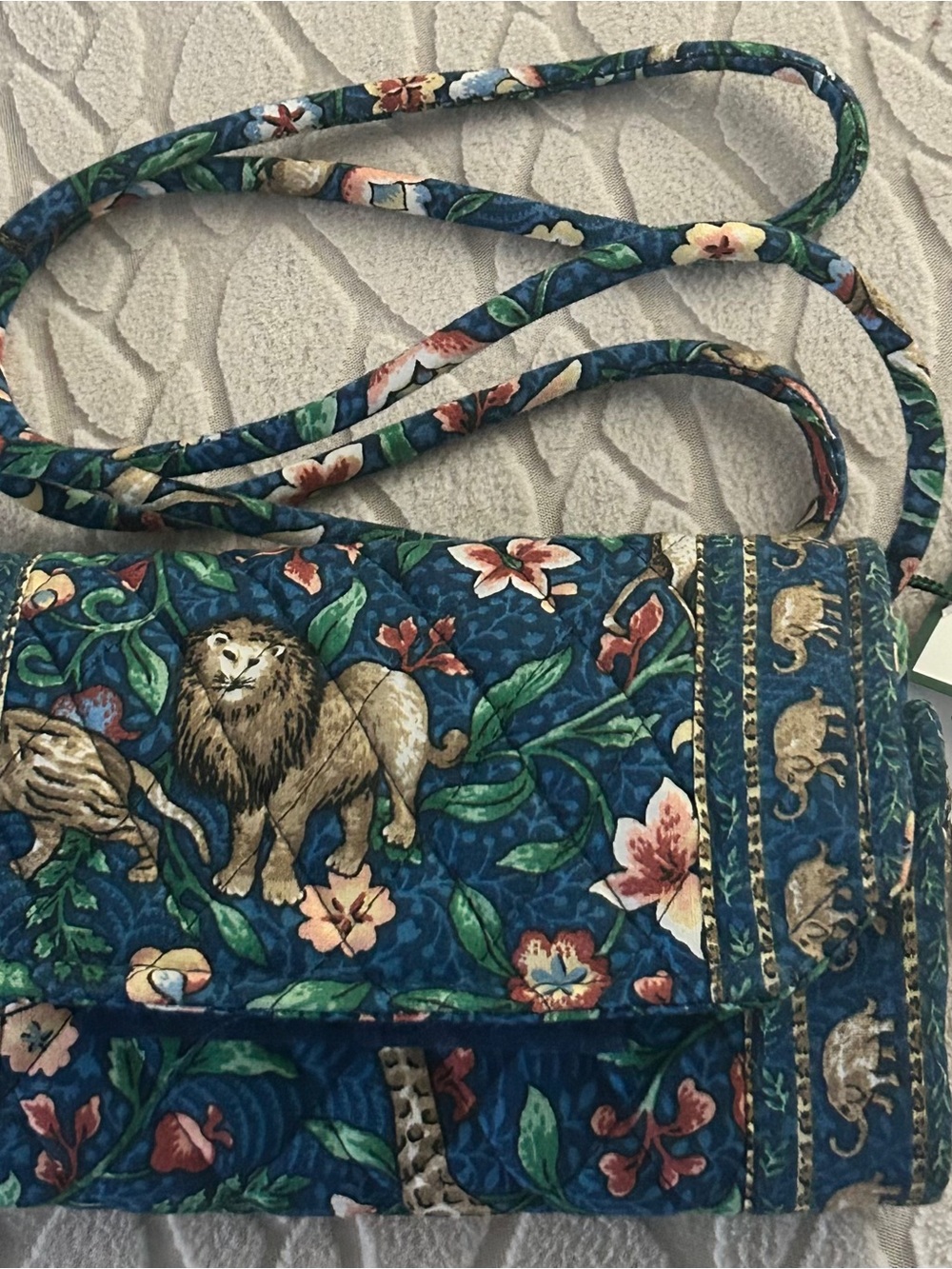 Vera BradleyVintage Rare Animal Kingdom Navy Floral Lion Quilted Crossbody Bag